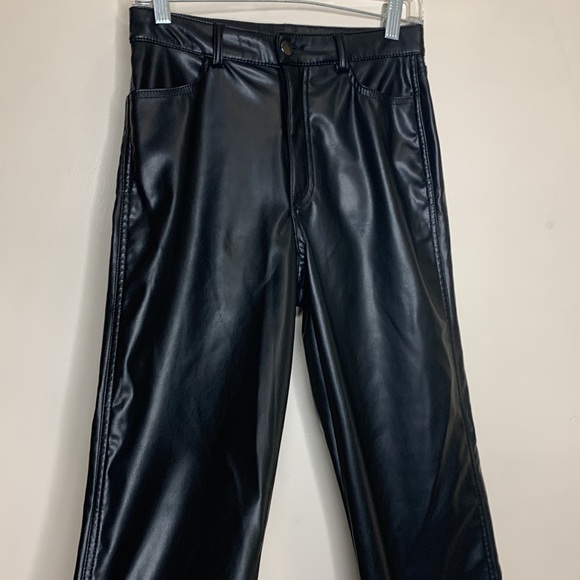 Garbage | Black High Waist Wide Leg Faux Leather Pants Trousers Fashion Forward - Picture 6 of 15
